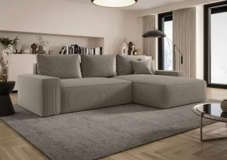 Ecksofa Schlafsofa Sofa WALKEN Stoff Poso Hellbraun Ottomane Rechts