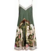 ITALY VIBES Sommerkleid - Trägerkleid Satin Optik - Viskose Kleid mit Landschaftsprint für Dam One Size / Einheitsgröße - passend für Größe S - L