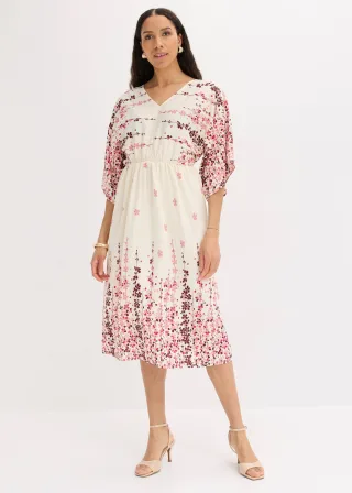 bonprix Midikleid ausfeinem Viskose-Mix, weiß, Gr.52, sommerliches Midikleid aus feinem Viskose-Mix mit floralem Print und weiten Ärmeln, aus Viskose