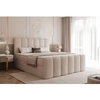 Goldstoff Boxspringbett Elegantes Bett "ETERNA" mit Stauraum & hohem Schlafkomfort (120–200x200 cm, Seitenhöhe: 54 cm), Modernes Polsterbett mit Stauraum & komfortabler Liegehöhe