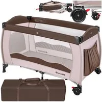tectake Baby-Reisebett Kinderbett 126x65x80cm mit Transporttasche, mit großen Mesh-Einsätzen und Seiteneingang in Kaffee Farbe