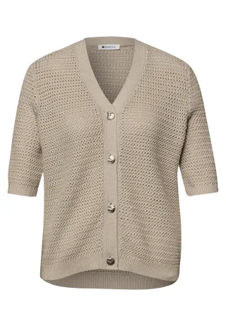 Street One - Kurzarm Cardigan mit V-Neck und Struktur clay sand - Gr. - 38