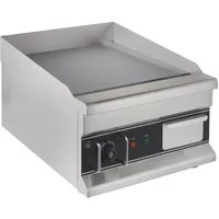 GastroHero Elektrogrill Elektro Grillplatte glatt 410 mm 2,5 kW Tischgerät Edelstahl, 2500 W, Fettfangrinne, Spritzschutz, frontseitige Bedienelemente