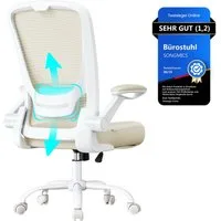 SONGMICS Bürostuhl, ergonomisch, Drehstuhl mit Mesh, Wippfunktion, klappbare Armlehnen