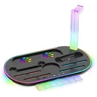 Wigento Für Nintendo Switch 2 RGB Licht Ladestation mit Kühlung Ablage Schwarz Stromadapter