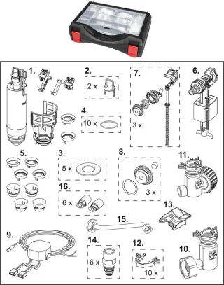 Tece -Ersatzteilkoffer für Spülkasten mit Hygienespülfunktion, 9820589 9820589