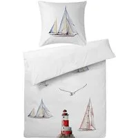 Carpe Sonno Bettwäsche Mako Satin 135x200 155x220 Wende Bettwäsche Maritim Bettzeug Baumwolle, Mako-Satin, 2 teilig, Ganzjahres Bettwaren Pflegeleicht Allergiker Bettbezug Segelboot