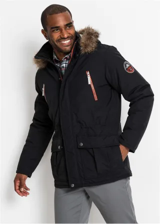 bonprix Wasserabweisender Parka, schwarz, Gr.46, Herren Parka warm wattiert mit Kapuze