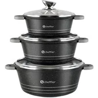 Scheffler Topf-Set 6-tlg Kochtopf Set Induktions Servierpfanne Antihaftbeschichtung, Aluminium (Topf), mit Glasdeckel