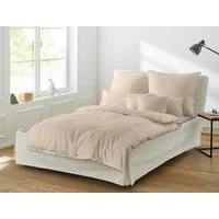 Irisette Bettwäsche Mako-Satin uni Bettwäsche Set uni Paris 8000 200 x 220 cm beige, Baumwolle, 3 teilig, bettwäsche 200x220 baumwolle bettwäsche 200x220 mit reißverschluss