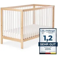 Ehrenkind Babybett PUR aus massivem Buchenholz, flexibel höhenverstellbar, Gitterbett, Kinderbett 9-Fach höhenverstellbar mit entnehmbaren Stangen Baby Bett