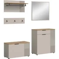 Home affaire Garderoben-Set EDIL, Breite 175 cm, 5-teilig, Front mit hochwertiger Längstfräsung, (Set, 4-St., best. aus: Sitzbank, Paneel, Hakenleiste, Kommode & Spiegel), Garderobenkombination, Kombination, Set, Garderobe, Flurgarderobe