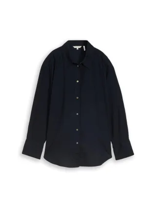 Tom Tailor - Oversize Hemdbluse mit Leinenanteil sky captain blue - Gr. - 36