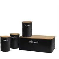 Neuetischkultur Brotkasten Brotkasten Vorratsdosen 4er-Set Schwarz, Eisen, (Set, 4-tlg., 1 Brotkasten, 3 Vorratsdosen), Metall Kaffeedose Teedose Zuckerdose