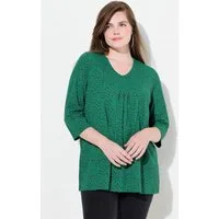 Ulla Popken T-Shirt Shirt Blüten A-Linie V-Ausschnitt 3/4-Arm