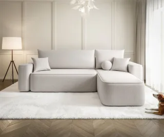 Ecksofa Schlafsofa Sofa AGEPO Stoff Curio Creme Ottomane Rechts