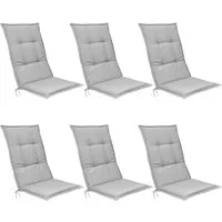 Beautissu Hochlehnerauflage 6er Set Hochlehner Set Base HL Sitzkissen, 120x50x6cm Hellgrau, Hochlehner Rückenkissen Stuhlkissen für Gartenstühle Sitzpolster