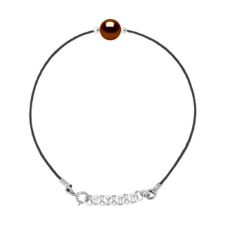 DIADEMA - Armband - Schwarzes Nylon - Süßwasserperle - Farbe schokolade