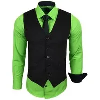 Baxboy Langarmhemd Baxboy Langarmhemd Herren Hemd Weste Krawatte 3-teilig Set 444-HWKR
