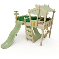 Wickey Kinderbett CrAzY Snuggy Massivholz-Hochbett mit Leiter, Lenker & Rutsche (opt) (Spielbett mit optionaler 175 cm Rutsche für maximalen Spielspaß, Abenteuer-Etagenbett mit Zubehör – auf Wunsch mit Rutsche), Massivholz-Konstruktion für Sicherheit