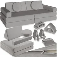 tectake Kindersofa Spielsofa Lilly, 8-teilig, mit Schlaffunktion, Leinenbezüge, abnehmbar und waschbar