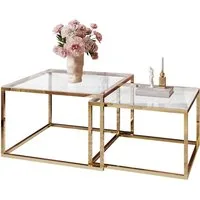 Lookway Couchtisch YOSHI GLASS 2in1 mit Goldenem Chromgestell (2er-Set), Breite: 70 cm und 60 cm