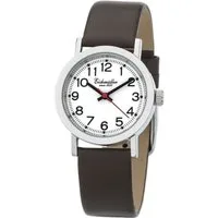 Eichmüller Quarzuhr 1746-02 Damenuhr – Bahnhofsuhr-Design, Weiß, Lederband Braun, 30 mm