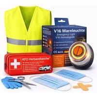 POWR Car Erste-Hilfe-Set Set 3 in 1 - Warnleuchte V16 - Warnweste & Verbandskasten - IDIADA, (Set, 1 St)