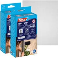 tesa Fliegengitter-Gewebe Klett Fliegengitter Premium für Fenster, Insektenschutz mit Klettband, (Packung, 2-St., Fliegennetz, Klettband, Andrück und Schneidehilfe), selbstklebende Insektenschutz - 130 cm x 150 cm