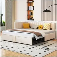 Flieks Daybett, L-förmiges Polsterbett Schlafsofa mit Ausziehbett 90x200cm/180x200cm