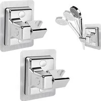 FOUORTUNATE-BEE Brausehalter 2er-Set selbstklebender, verstellbarer Duschkopfhalter ohne Bohren, 360° drehbare Wandhalterung für Handbrausen, einfache Montage