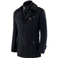 Allthemen Kurzmantel Herren Slim Fit Wollmantel mit abnehmbarem Doppelkragen Wintermantel