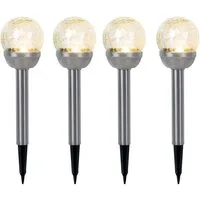 Expo Börse LED Solarleuchte, LED-Leuchtmittel fest verbaut, Warmweiß, LED Solarleuchte Gartenlampe Erdspieß Glaskugel H 34,5 cm 4er Set