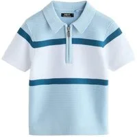 Next Polokragenpullover Strick-Poloshirt mit RV-Kragen + Farbblock-Design (1-tlg)