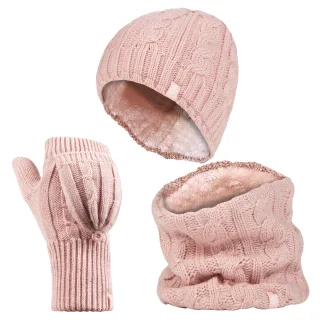 Heat Holders - Womens Thermal Winter Fleece Mütze, Halswärmer und Converter Handschuhe Set - Dusky Pink
