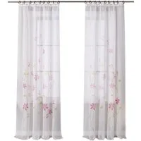 Yujiao Mao Gardine (1 St), Kräuselband, transparent, mit Blumen Muster, Landhausstil, Voile
