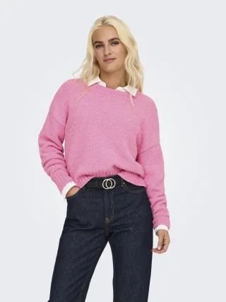ONLY - ONLTERESA LIFE LS O-NECK LOOSE CC KNT fuchsia pink - Gr. - XL