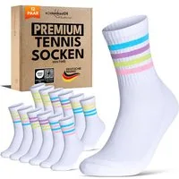sockenkauf24 Tennissocken Damen Sportsocken Premium Retro Crew Socken mit Komfortbund (12-Paar) verstärkte Ferse & Fußspitze, gepolsterte Sohle, gekämmte Baumwolle