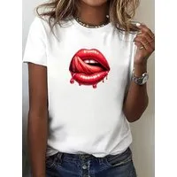 RMK T-Shirt Damen Shirt Top Sommer Basic Lippen Kussmund Graffiti