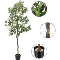 Kunstbaum Künstlicher Olivenbaum 180 cm mit Naturstamm & Früchten Künstlicher Olivenbaum, kehot, Höhe 180 cm, Pflegefreie Kunstpflanze mit Stabilem Zementtopf für Innenräume