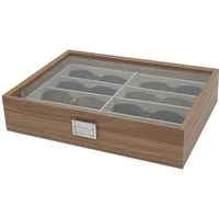 mixed24 Brillenetui Holz Brillenkoffer für 8 Brillen, Brillenaufbewahrung mit Echtglas Deckel Brillenpräsentation