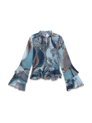 Guess - LS NICOLE RUFFLED BLOUSE PEACOCK PAISLEY A - Gr. - M