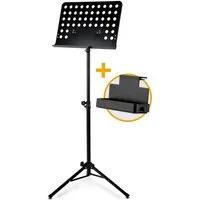 Classic Cantabile Notenpult Orchesterpult Lochblech Heavy - Notenablage abnehmbar, (Spar-Set, 2-tlg., inklusive Ablagebox für Utensilien), Robuste, dreibeinige Rohrkonstruktion