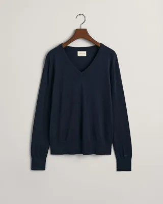 GANT - Feinstrick V-Neck Pullover evening blue - Gr. - L