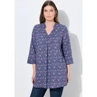 Ulla Popken Longbluse Tunika Paisleymuster V-Ausschnitt 3/4-Arm
