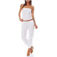 malito more than fashion Jumpsuit malito Damen Einteiler in Uni Farben, Overall mit Gürtel, langer figurbetonter trägerloser Overall Einteiler