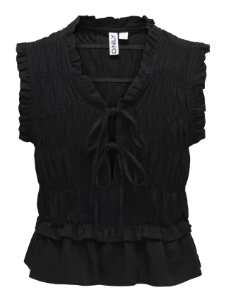 ONLY - ONLGOA S/S LINEN BL FRILL TOP CC PNT Black - Gr. - M