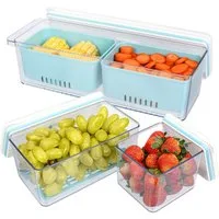 Belle Vous Aufbewahrungsbox BELLE VOUS Gemüsebox 3er-Pack stapelbar mit Deckel und Abtropfkorb (3 St)
