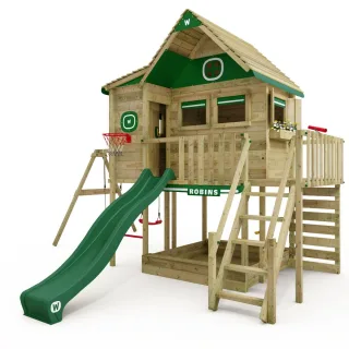 Stelzenhaus mit Rutsche und Schaukel - Spielturm aus Massivholz mit 2,30 m Höhe - Wetterfestes Gartenhaus für Kinder - Wickey