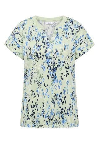 CECIL - T-Shirt mit Split Neck und Print raw matcha lime - Gr. - XS